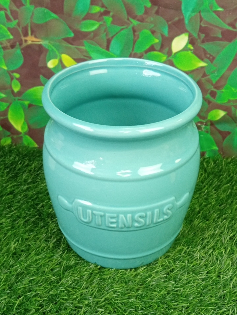 🏠 Ceramic Utensils Holder in Aqua Blue - Kitchen Counter Organizer